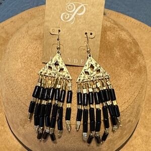 Plunder Gold and Black Beaded Fringe Earrings